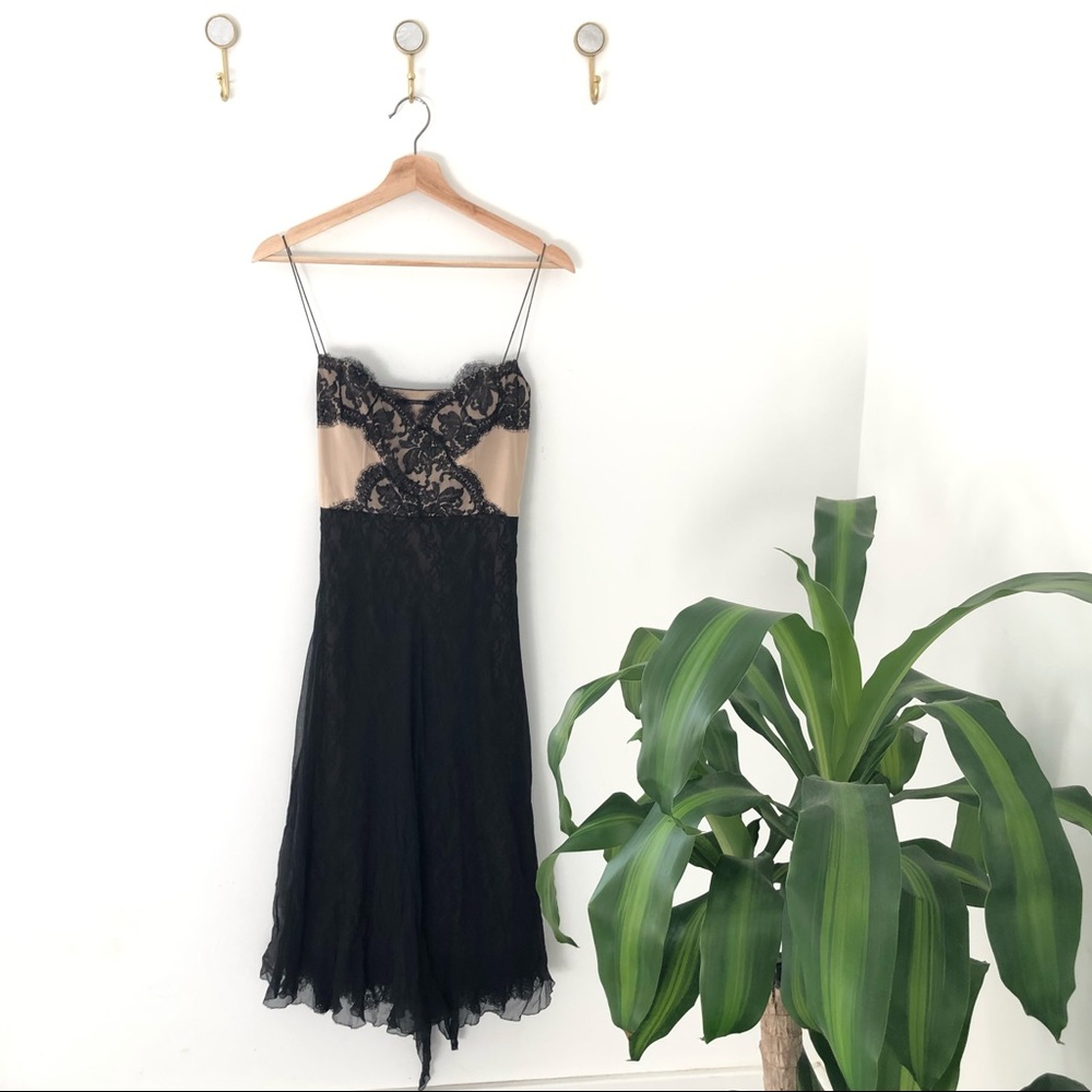 ELLIE TAHARI tan black lace formal dress sz 4
